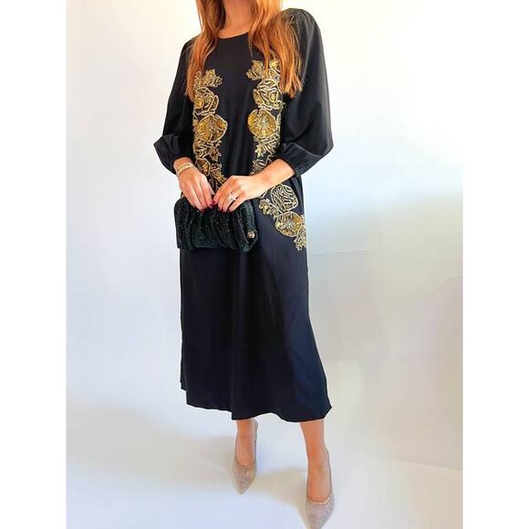 Mestiza Dresses & Skirts - Mestiza Luzon Embellished Midi Dress in Gold Black M